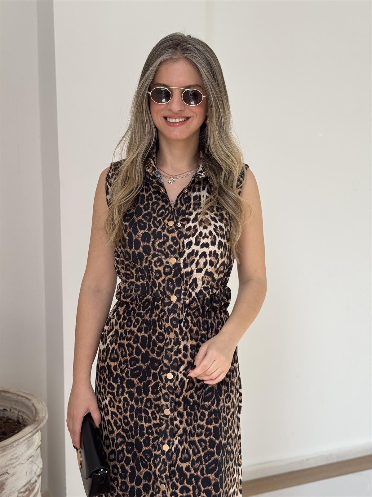 Beli Lastikli Midi Boy Leopar Elbise 