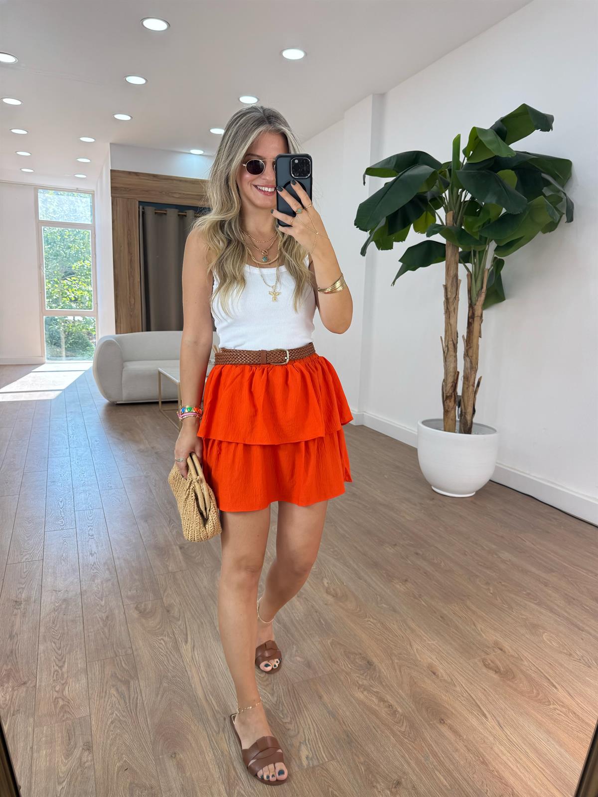 Beli Lastikli Mini Katlı Etek 