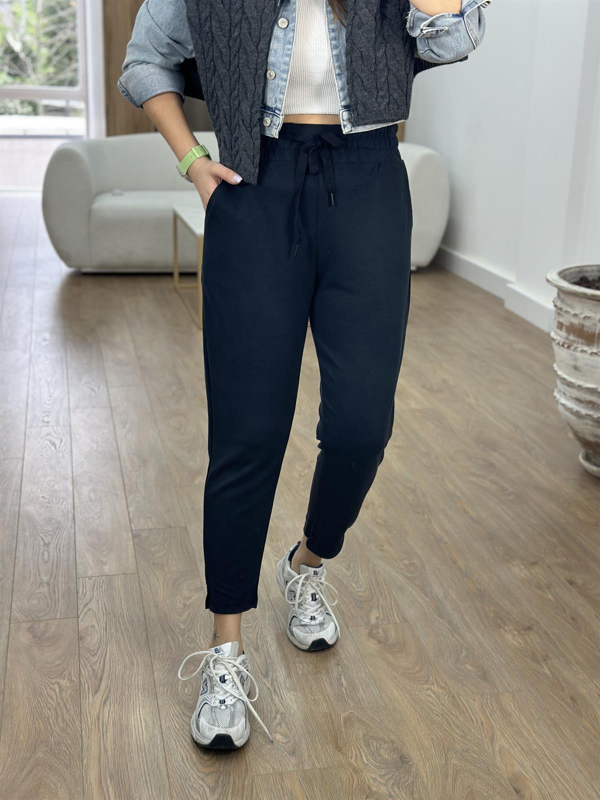 Beli Lastikli Modal Eşofman Altı-Siyah