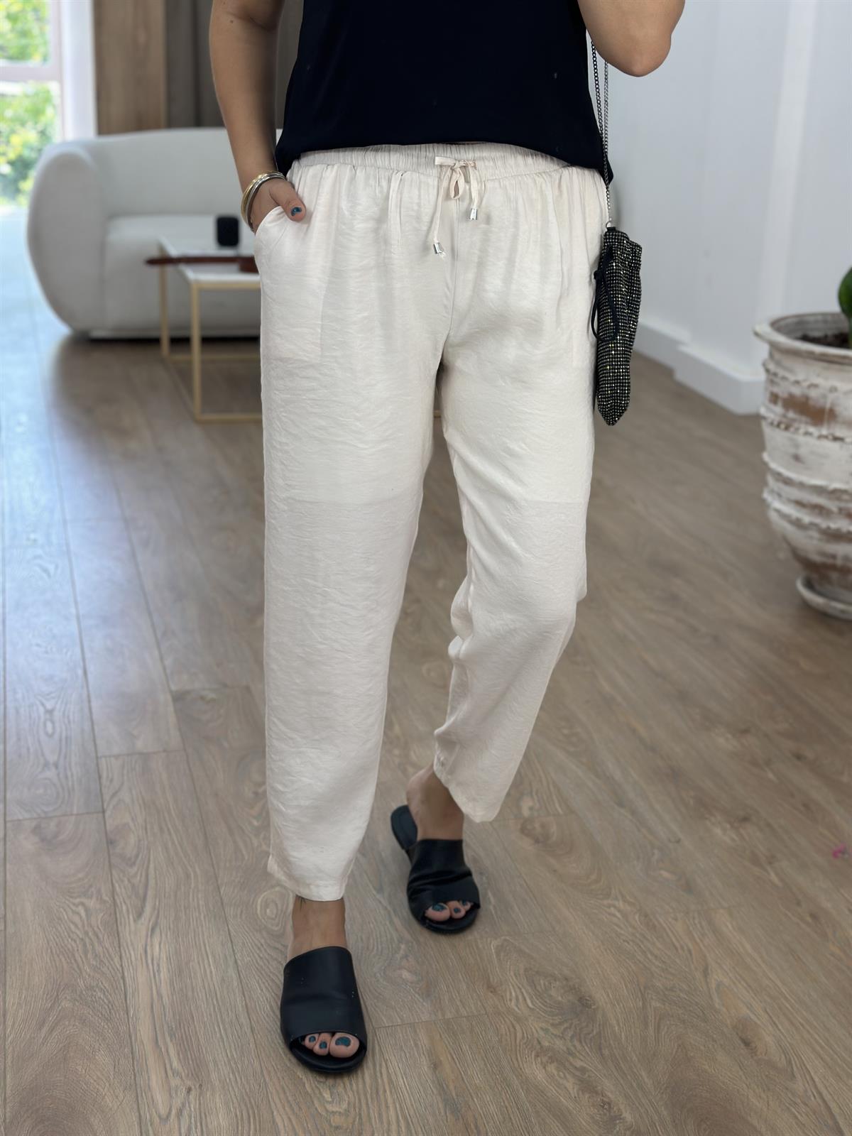 Beli Lastikli Modal Pantolon-Bej