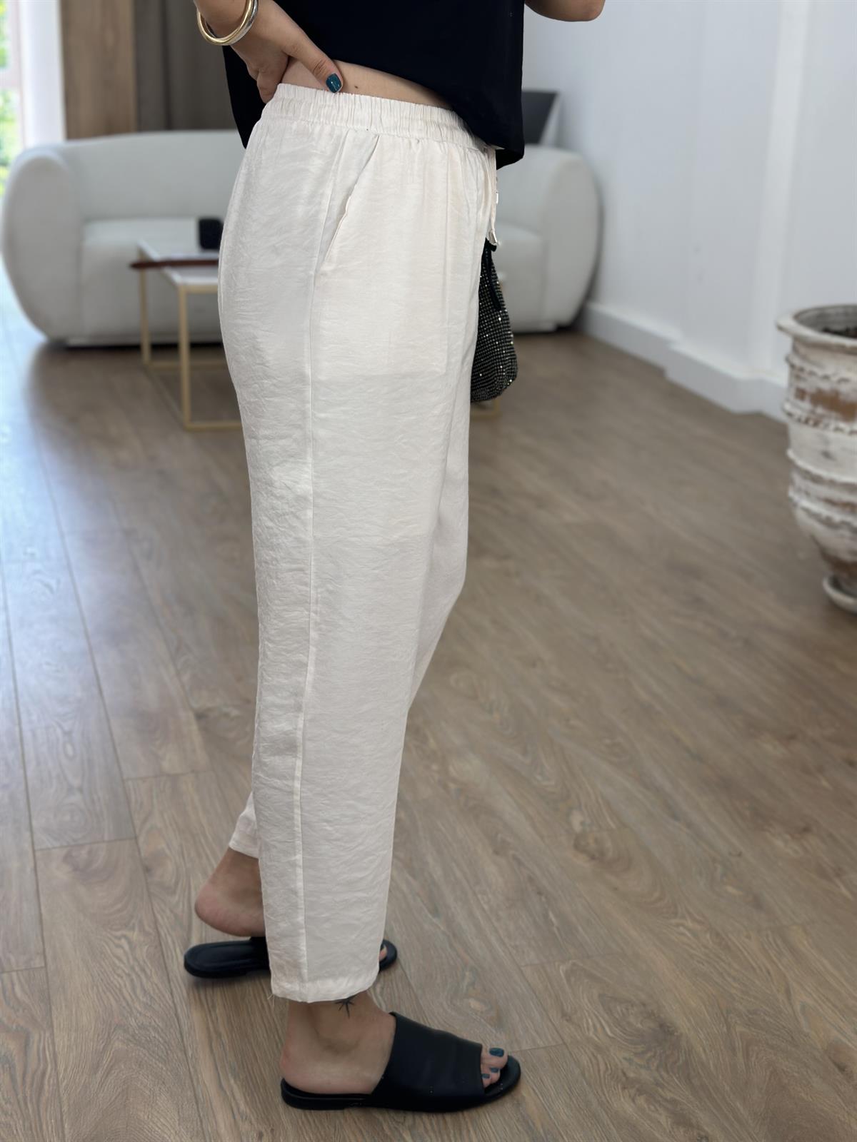Beli Lastikli Modal Pantolon-Bej