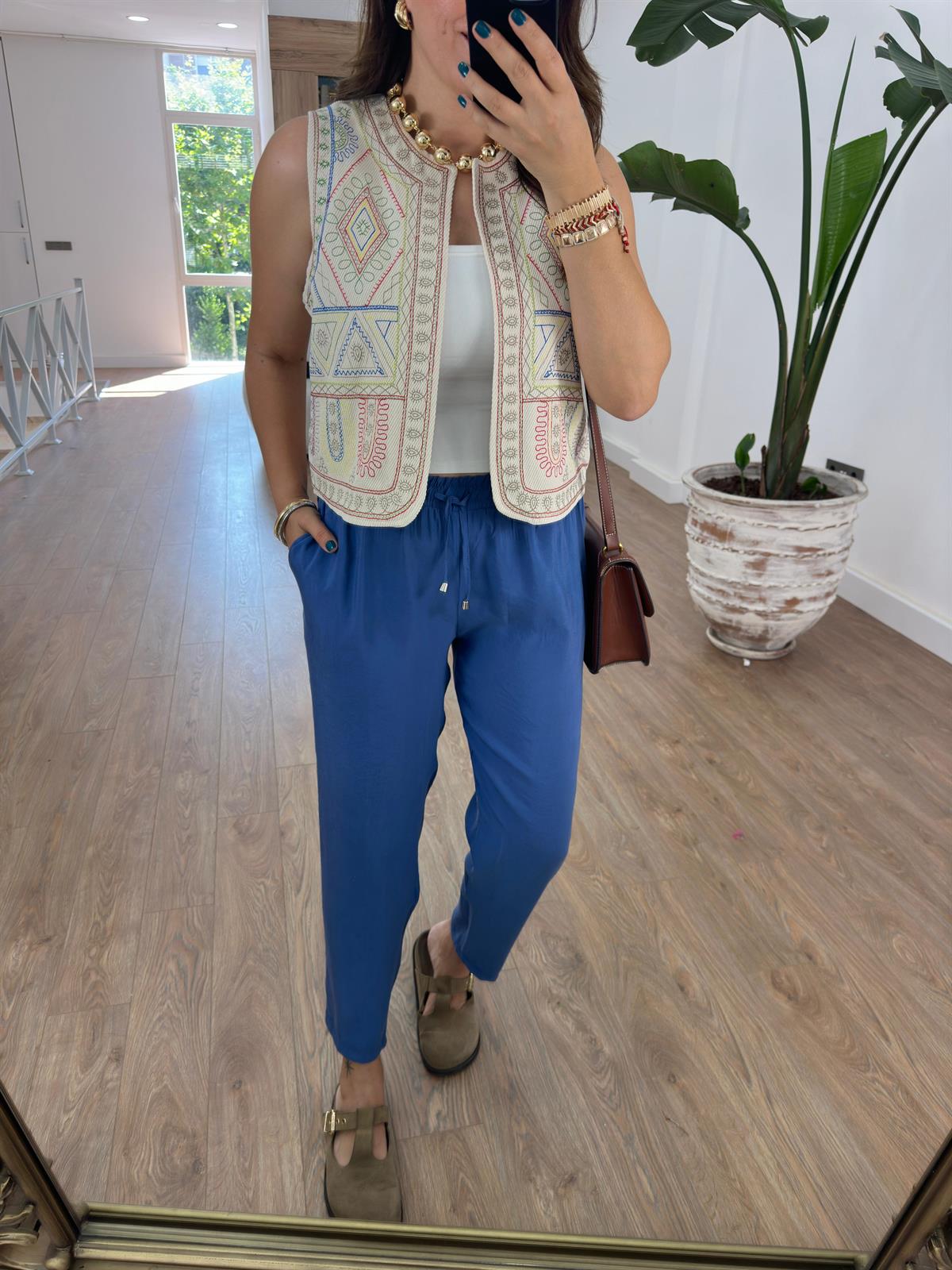 Beli Lastikli Modal Pantolon-İndigo