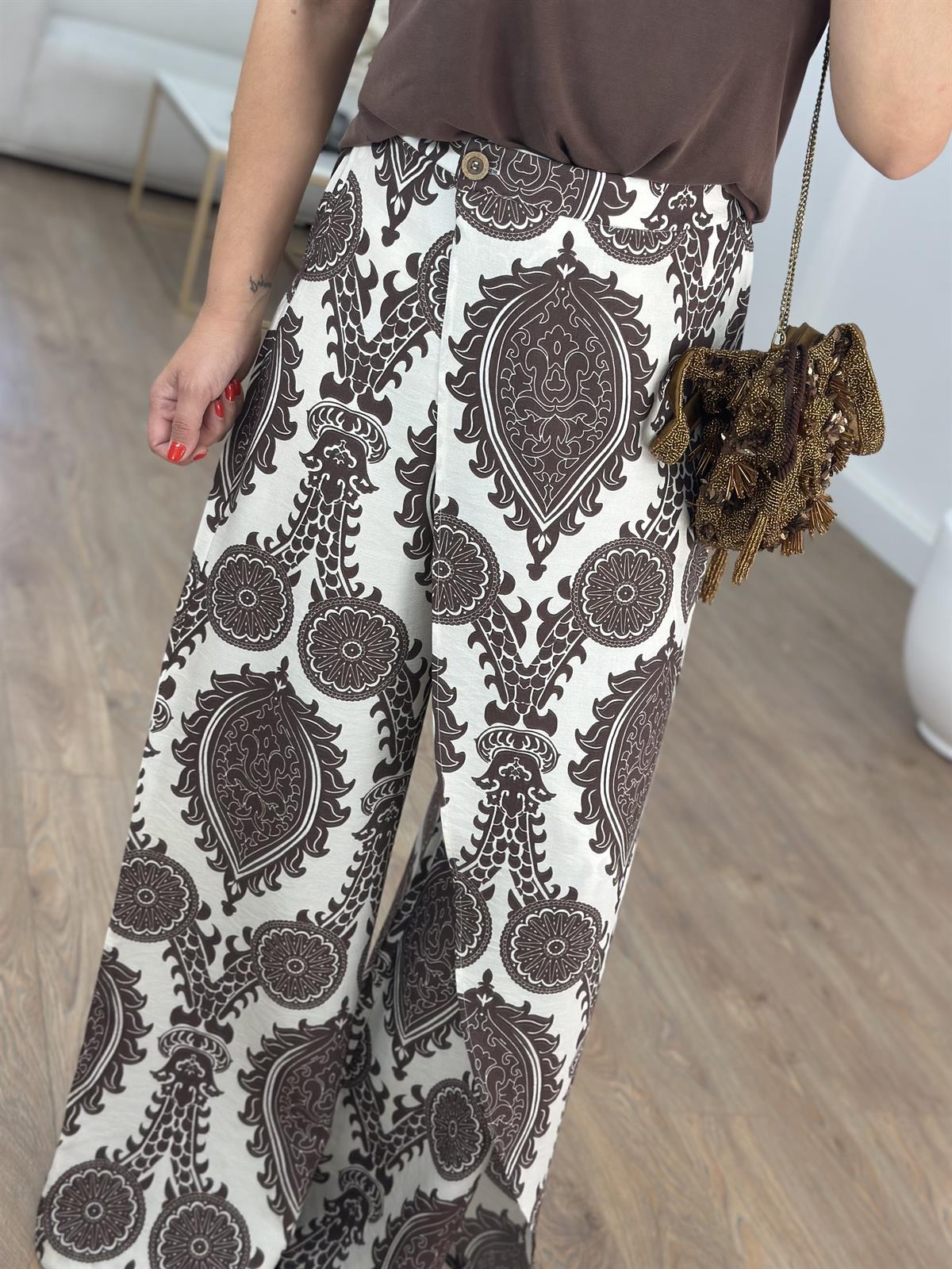 Beli Lastikli, Önü Kapaklı Viskon Pantolon Kahve