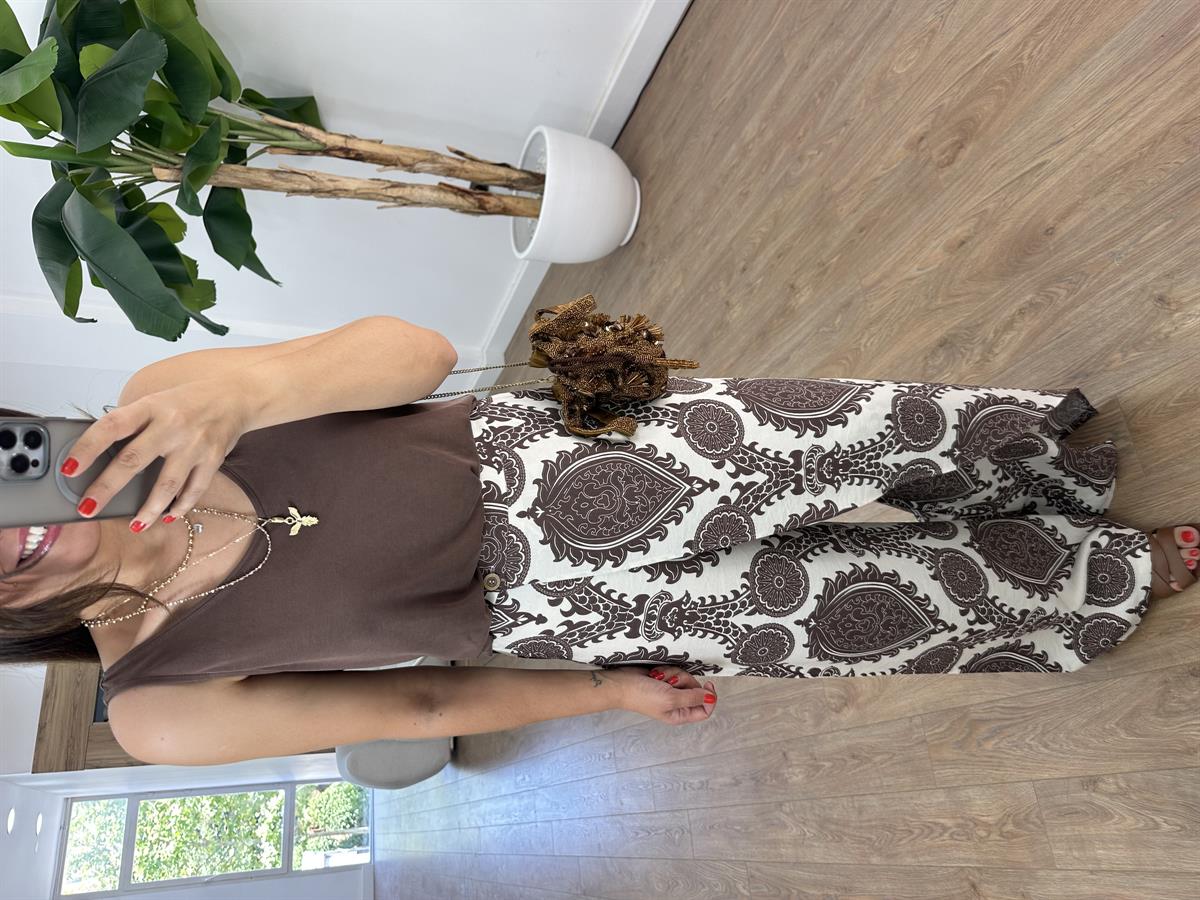 Beli Lastikli, Önü Kapaklı Viskon Pantolon Kahve