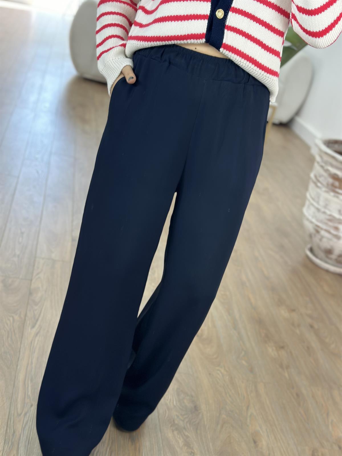 Beli Lastikli Palazzo Pantolon - Lacivert