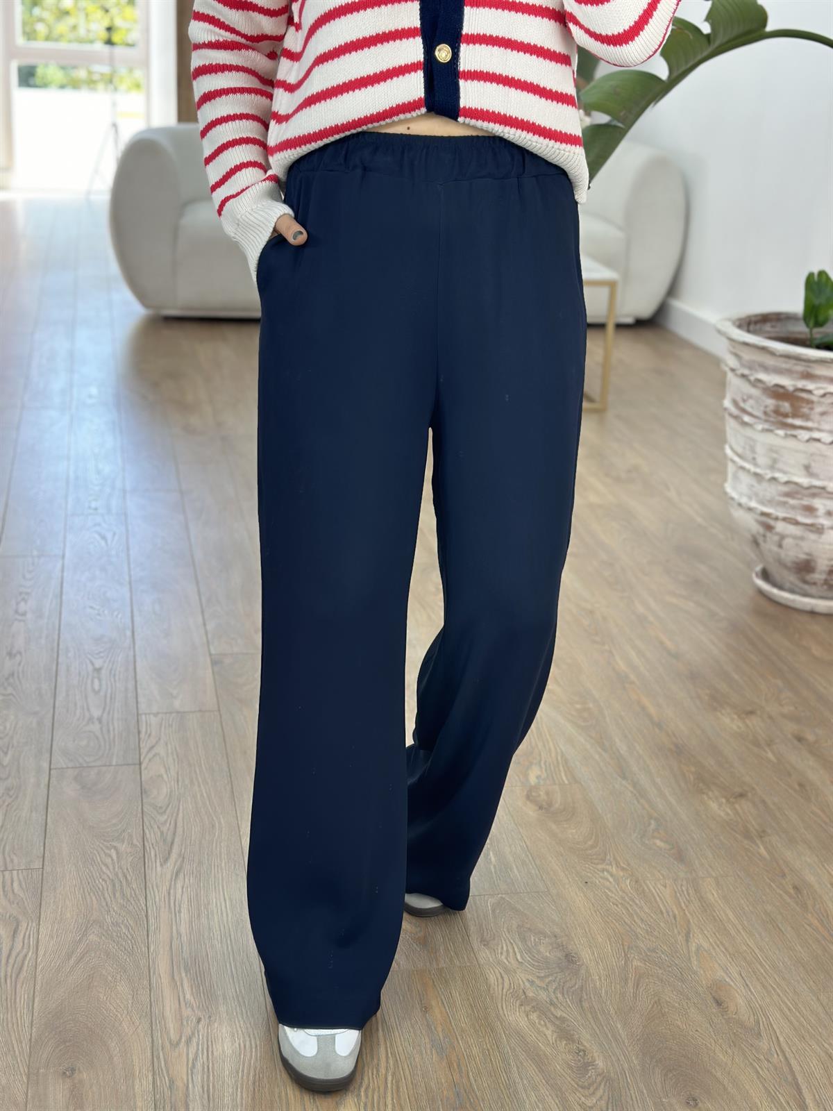 Beli Lastikli Palazzo Pantolon - Lacivert