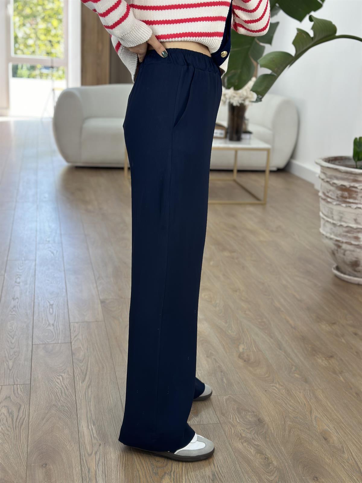 Beli Lastikli Palazzo Pantolon - Lacivert