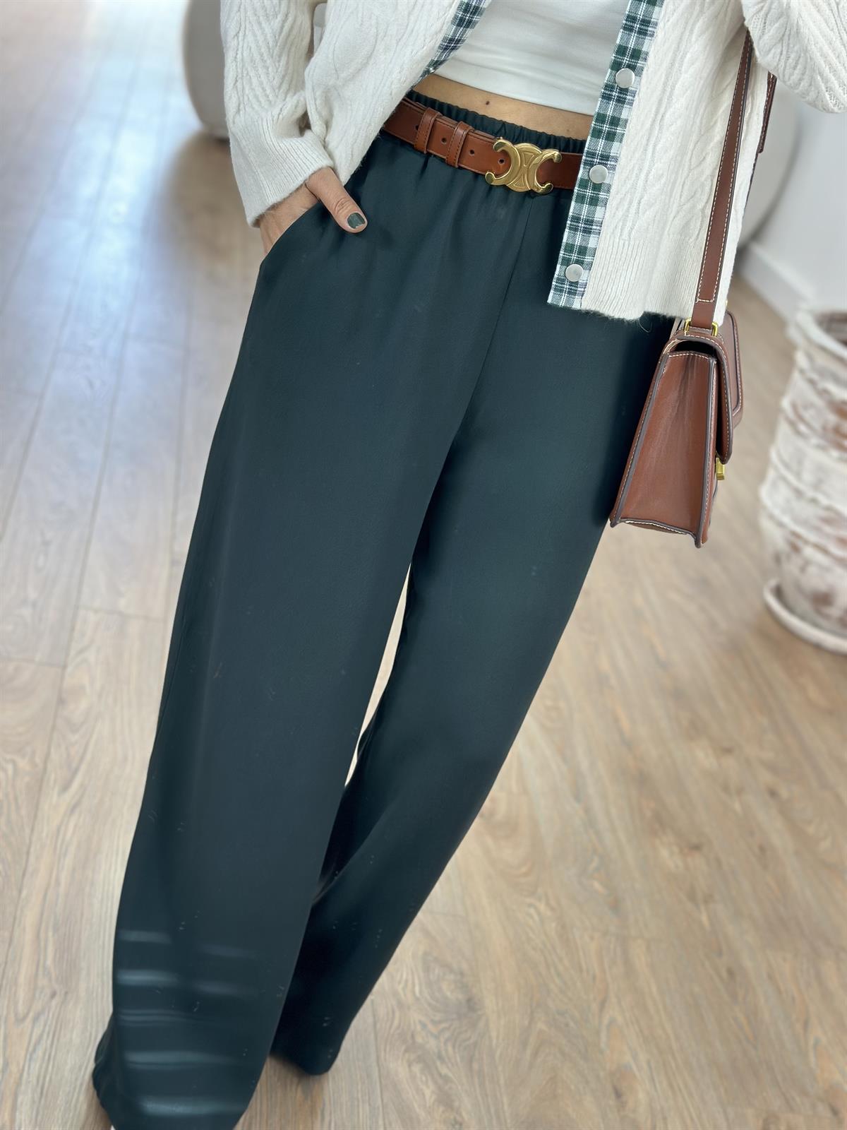 Beli Lastikli Palazzo Pantolon - Yeşil