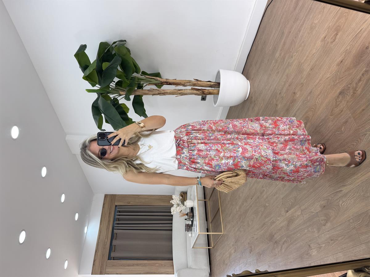 Beli Lastikli Şal Desen Maxi Etek