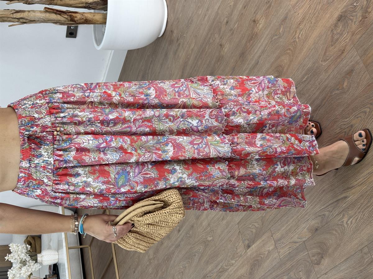 Beli Lastikli Şal Desen Maxi Etek