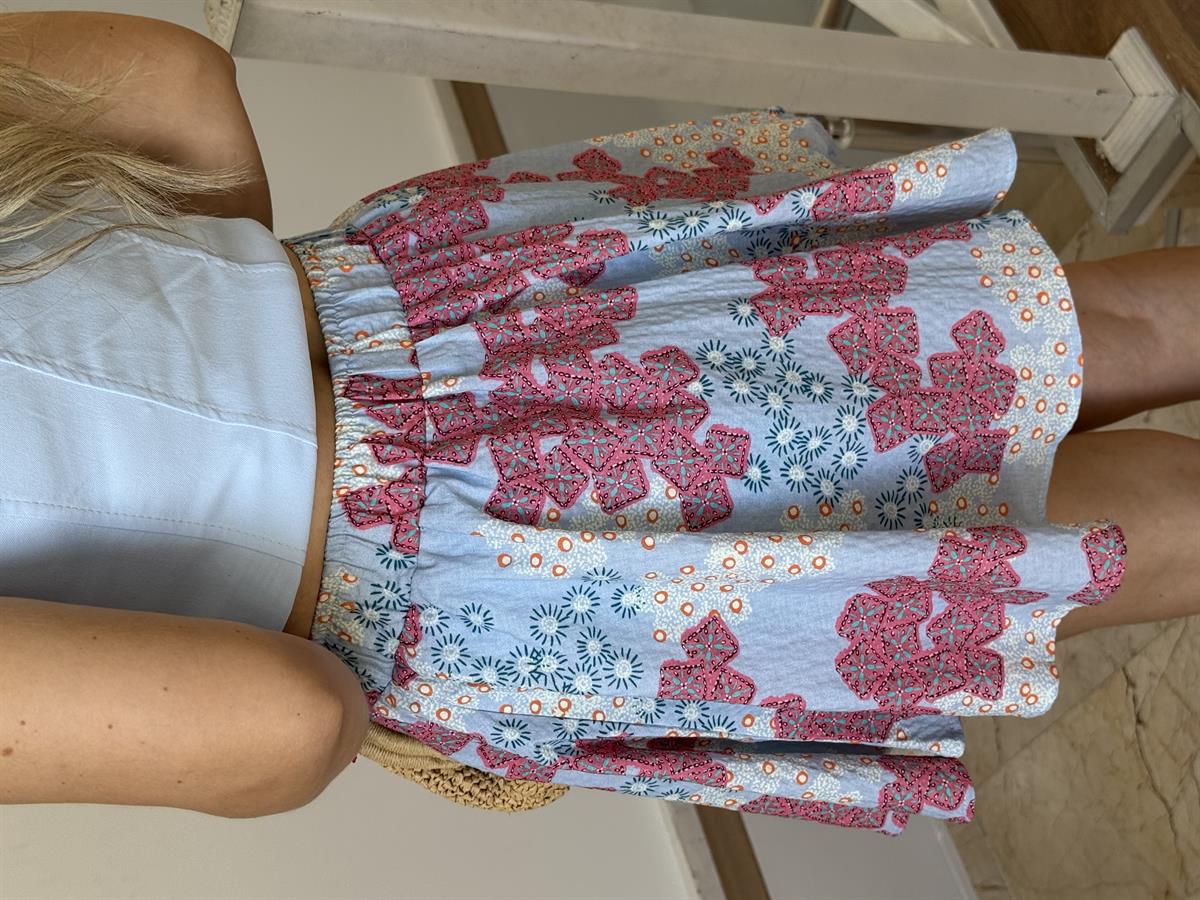 Beli Lastikli Renkli Şort Etek - Mavi