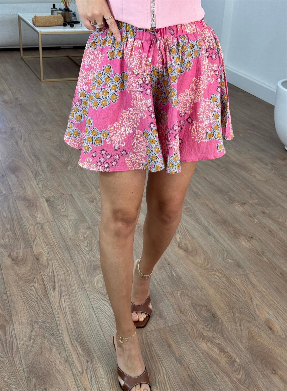 Beli Lastikli Renkli Şort Etek - Pembe