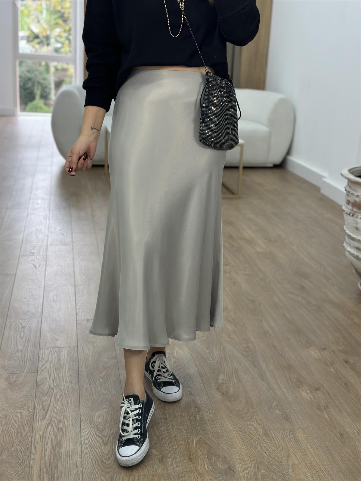 Beli Lastikli Saten Etek-Bej