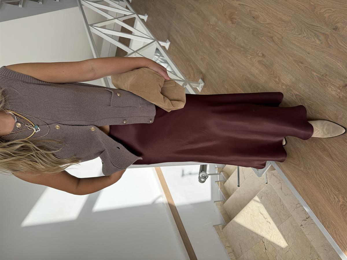 Beli Lastikli Saten Etek-Bordo