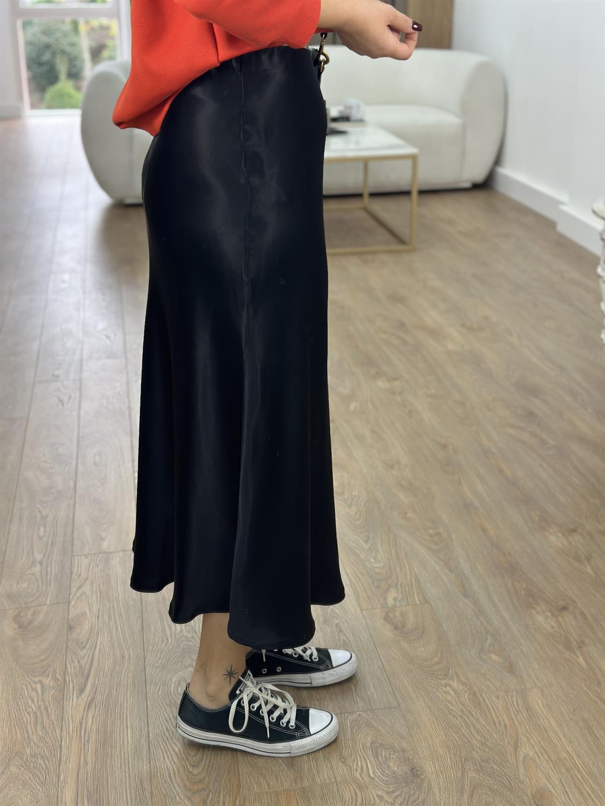 Beli Lastikli Saten Etek-Siyah