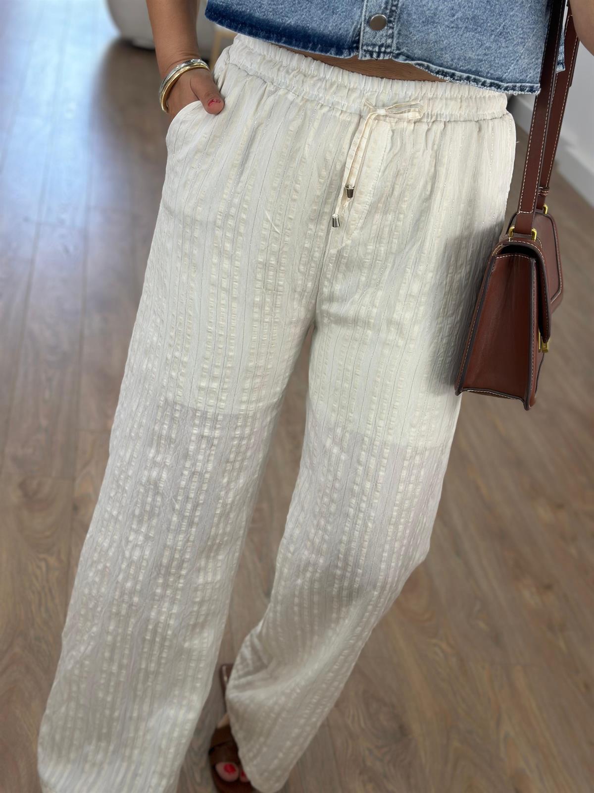 Beli Lastikli Simli Bol Paça Pantolon