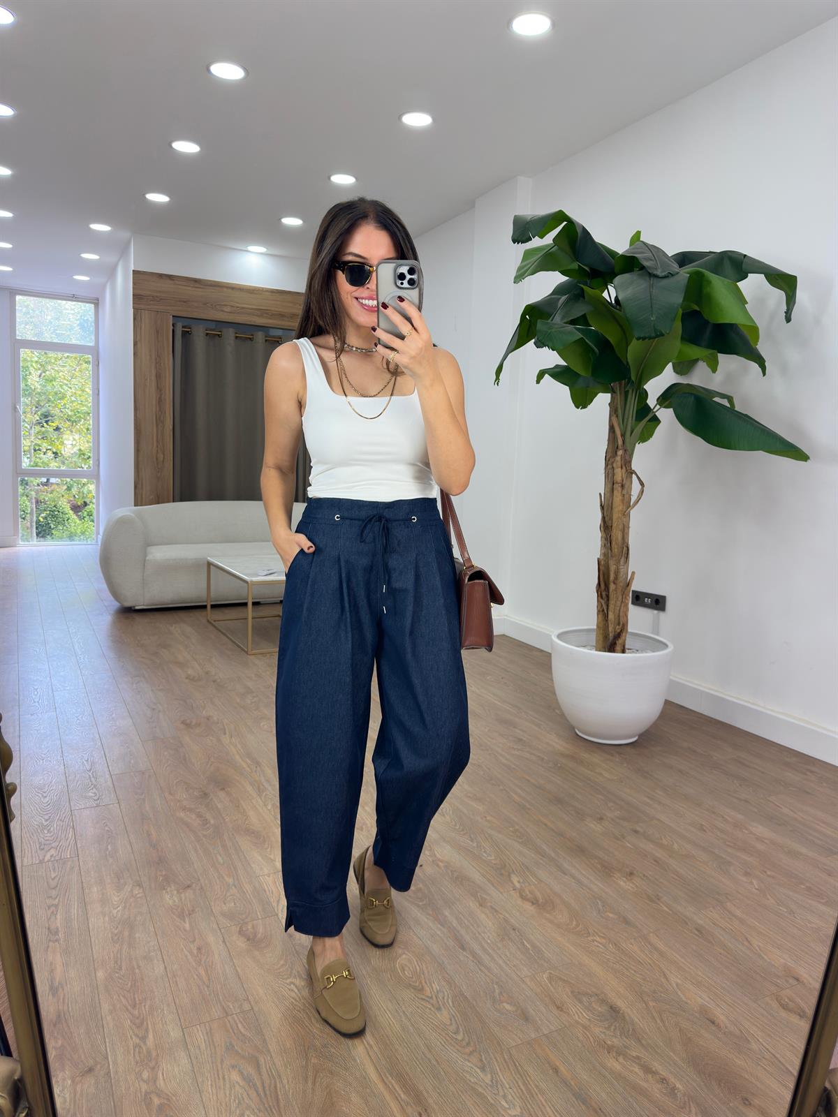 Beli Lastikli Bağcıklı Denim Pantolon