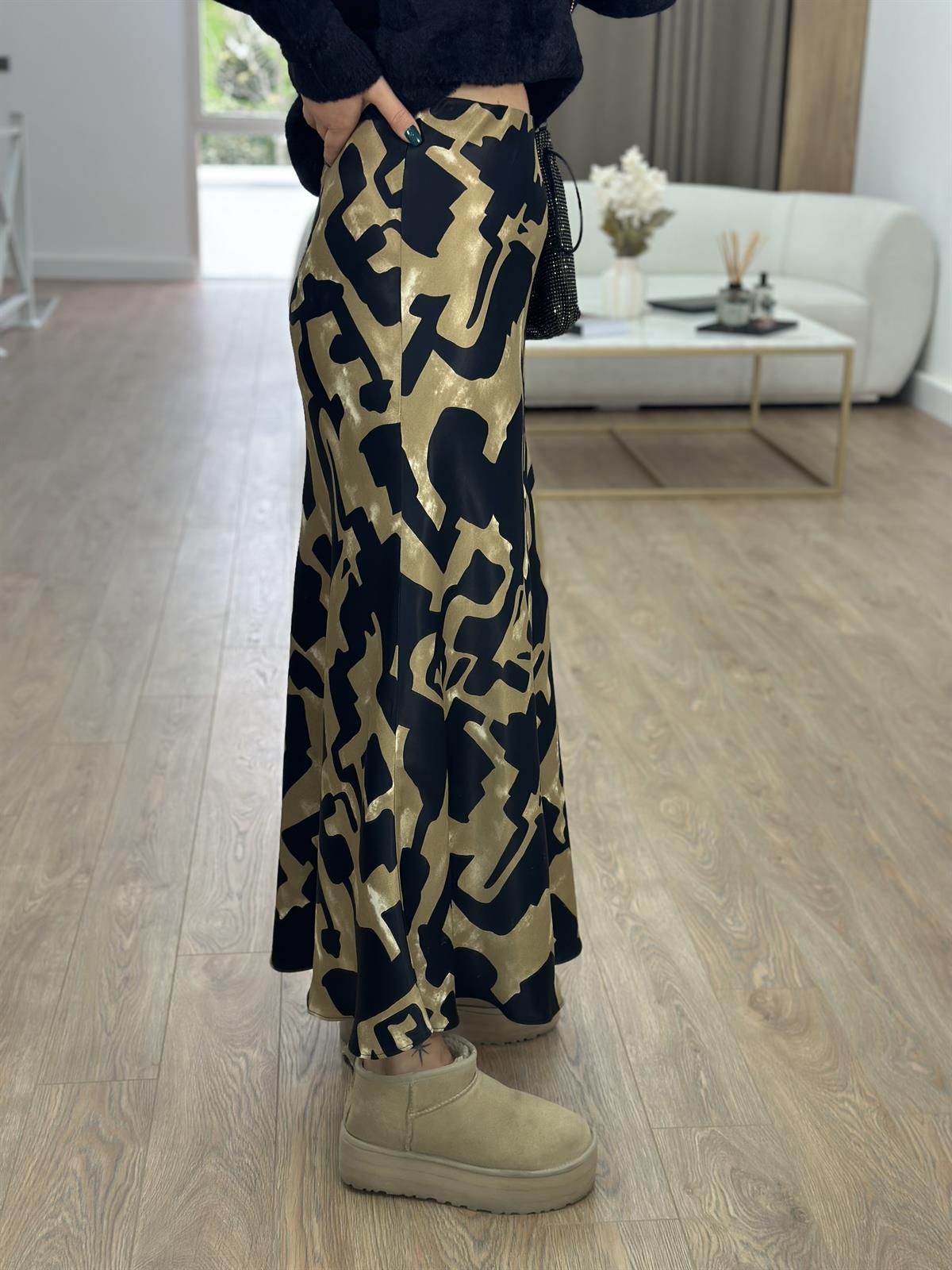 Beli Lastikli Tam Boy Desenli Saten Etek