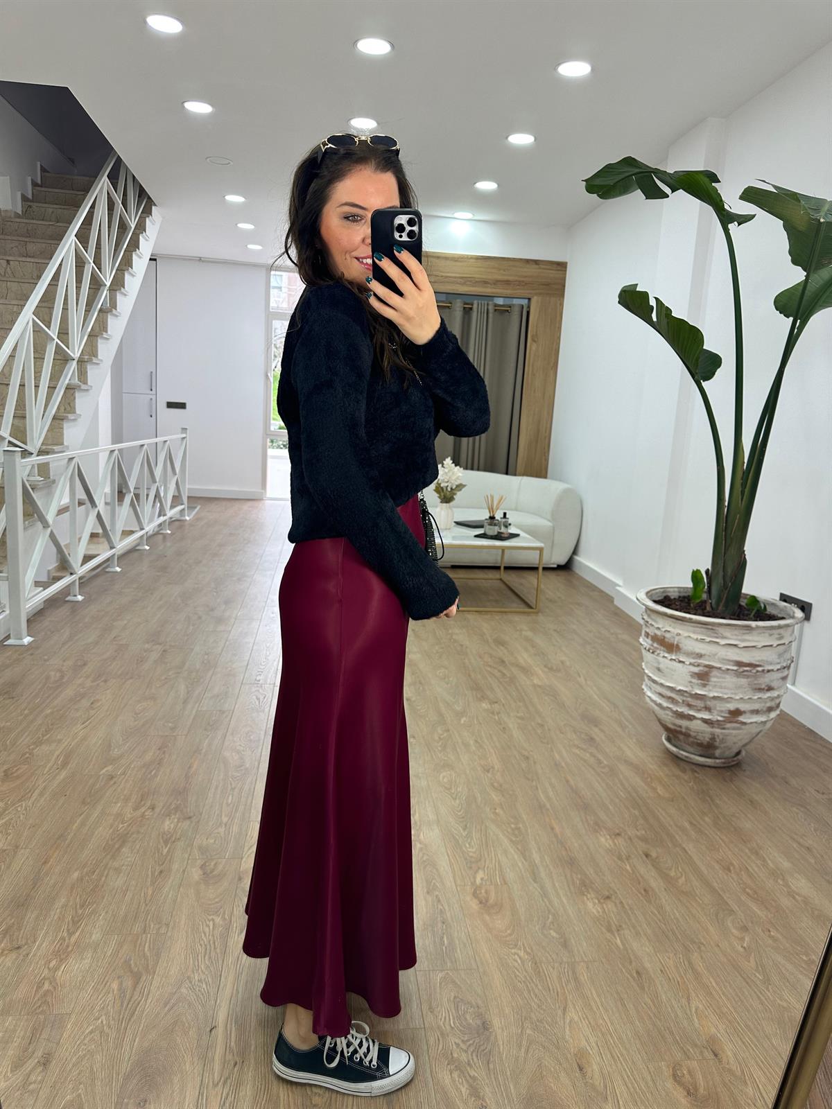 Beli Lastikli Tam Boy Saten Etek-Vişne Çürüğü