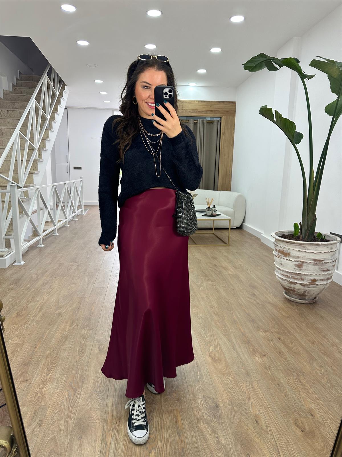 Beli Lastikli Tam Boy Saten Etek-Vişne Çürüğü