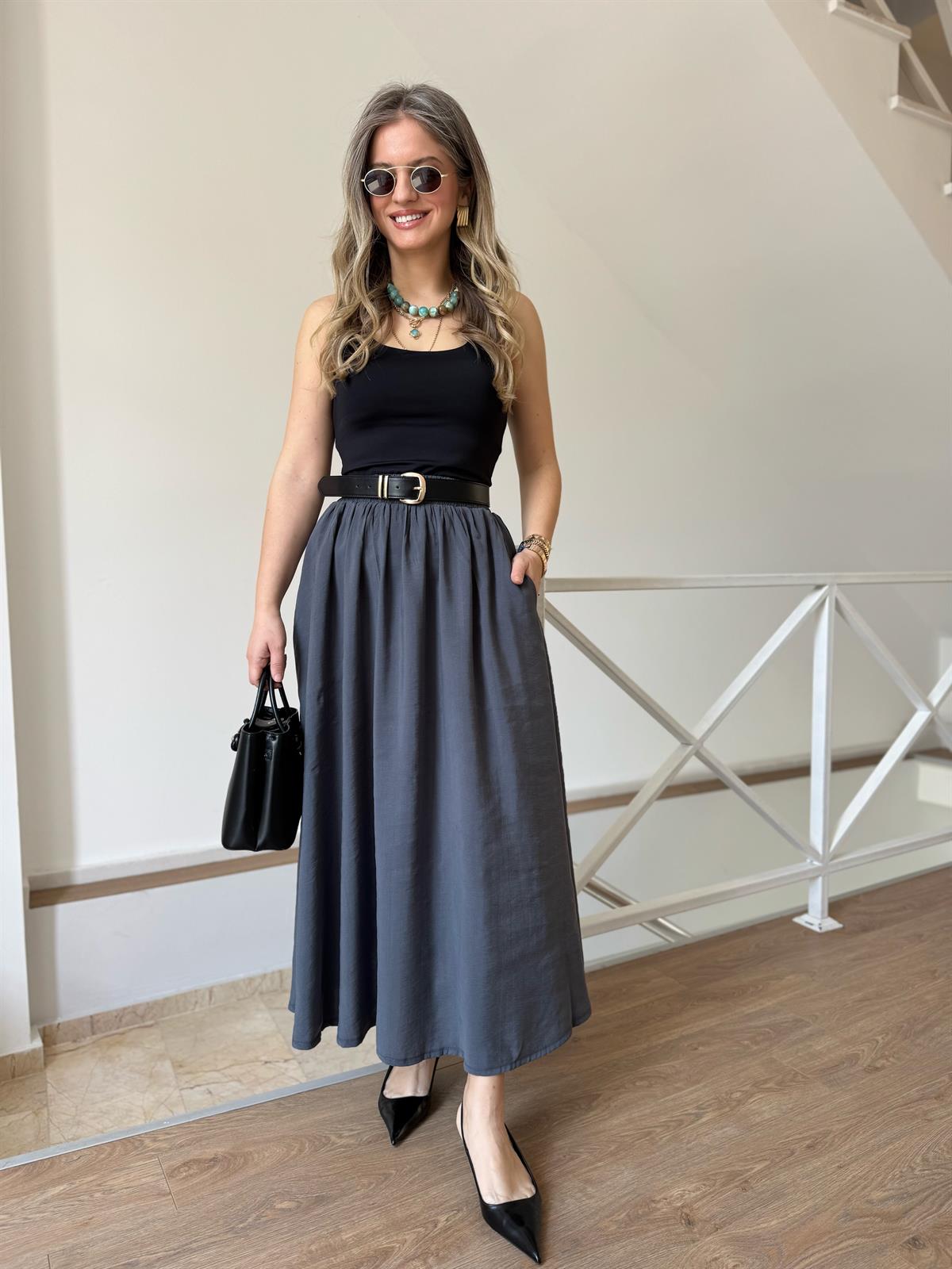 Beli Lastikli Tensel Maxi Etek - Antrasit