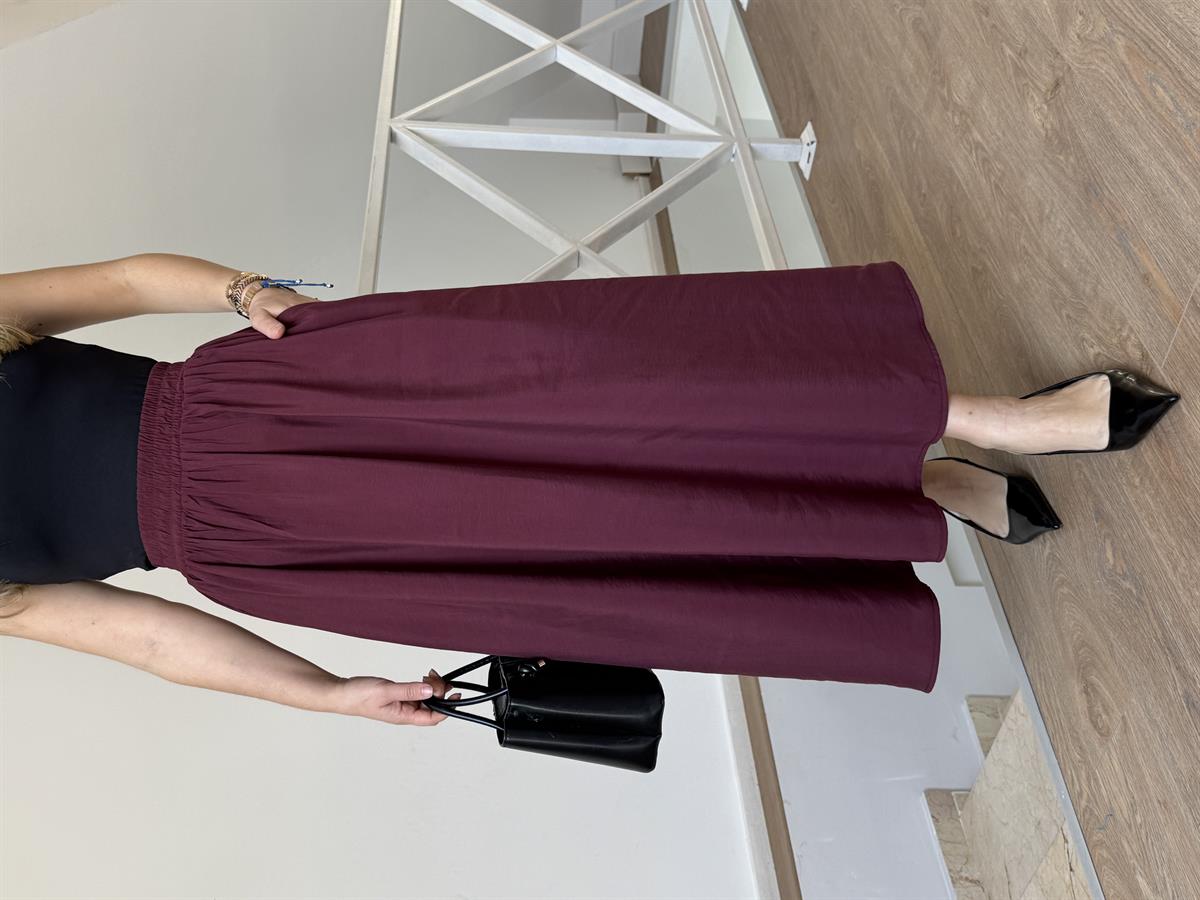 Beli Lastikli Tensel Maxi Etek - Bordo