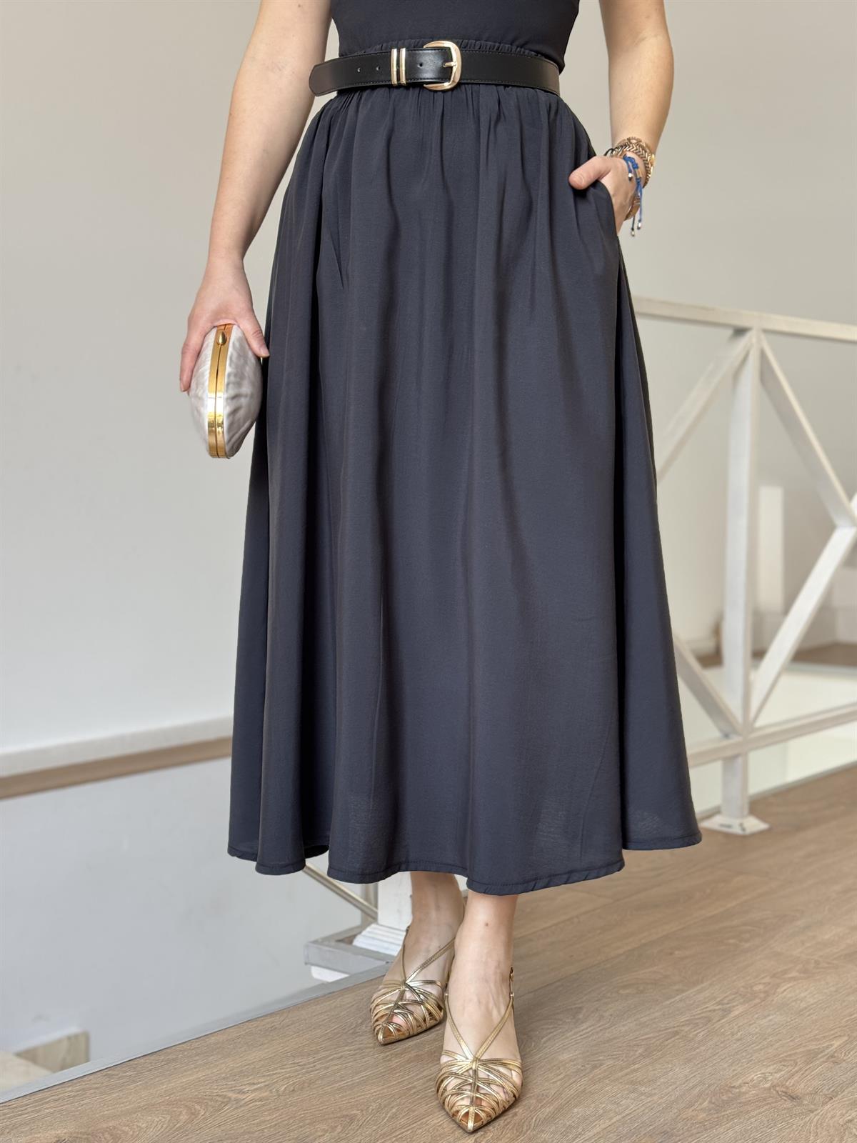 Beli Lastikli Tensel Maxi Etek - Siyah