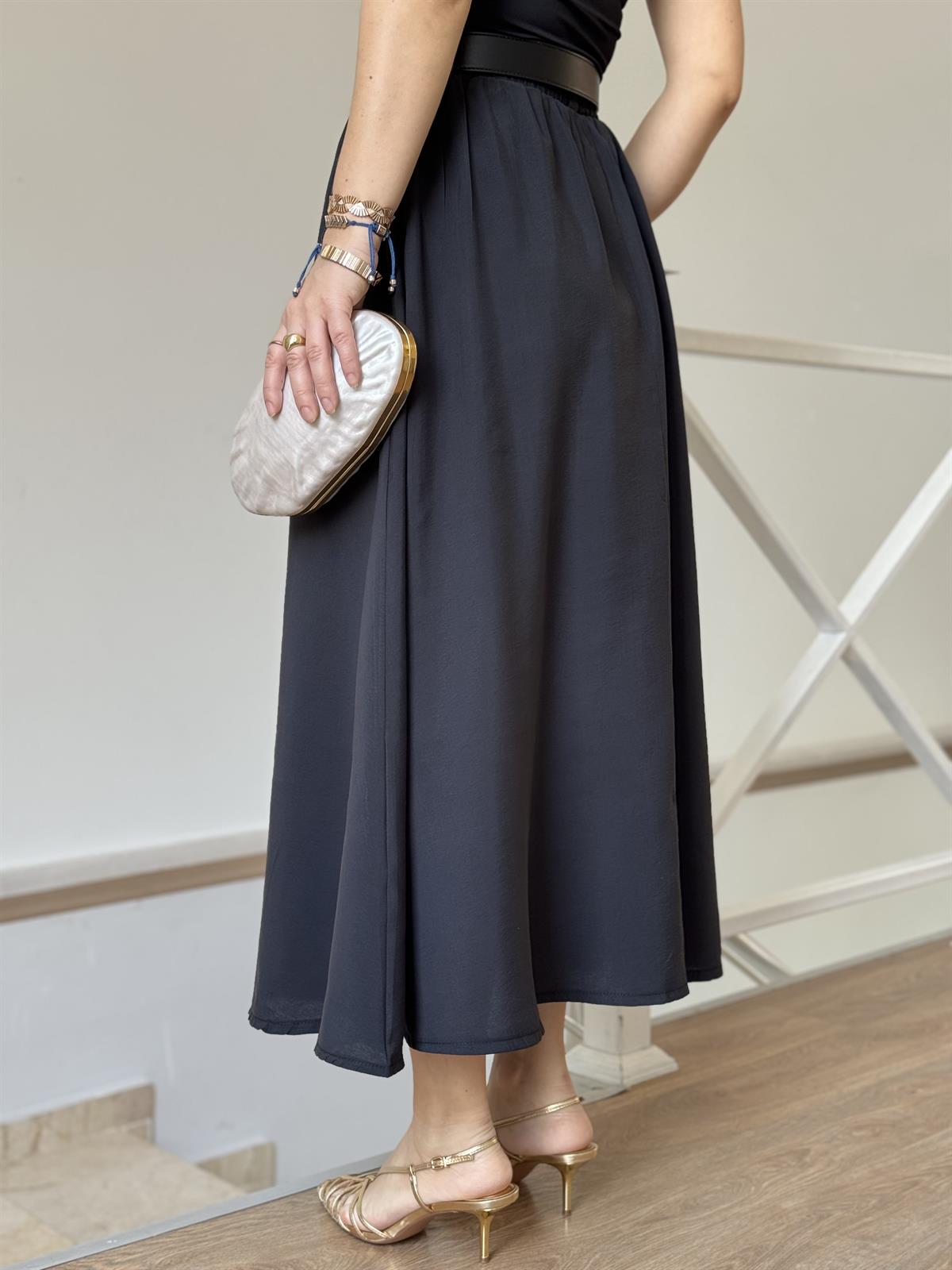 Beli Lastikli Tensel Maxi Etek - Siyah