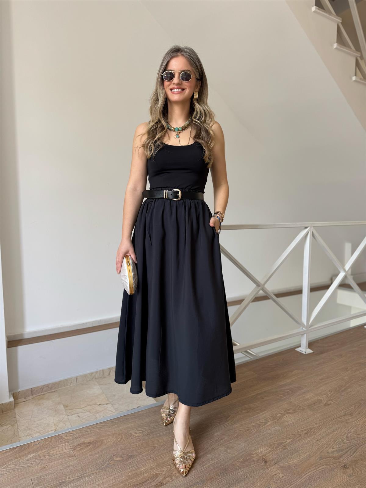 Beli Lastikli Tensel Maxi Etek - Siyah