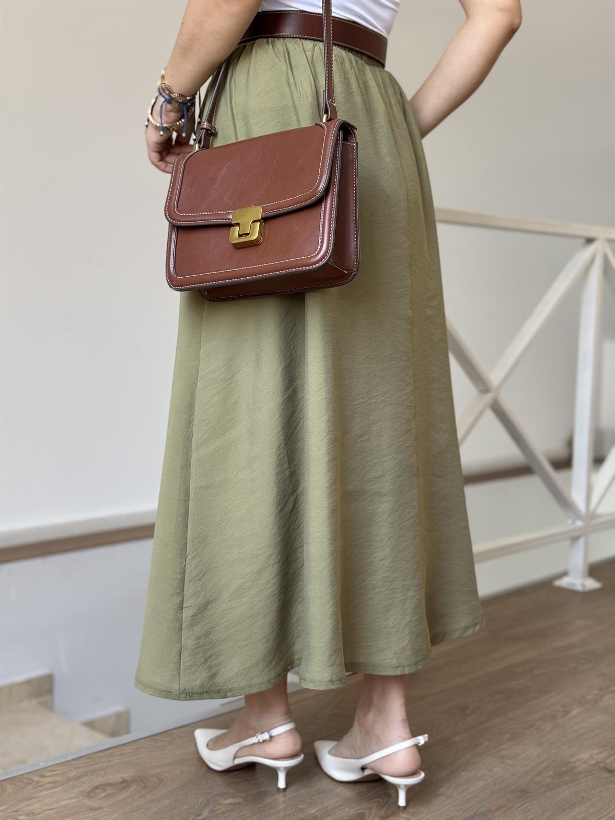 Beli Lastikli Tensel Maxi Etek - Yağ Yeşili