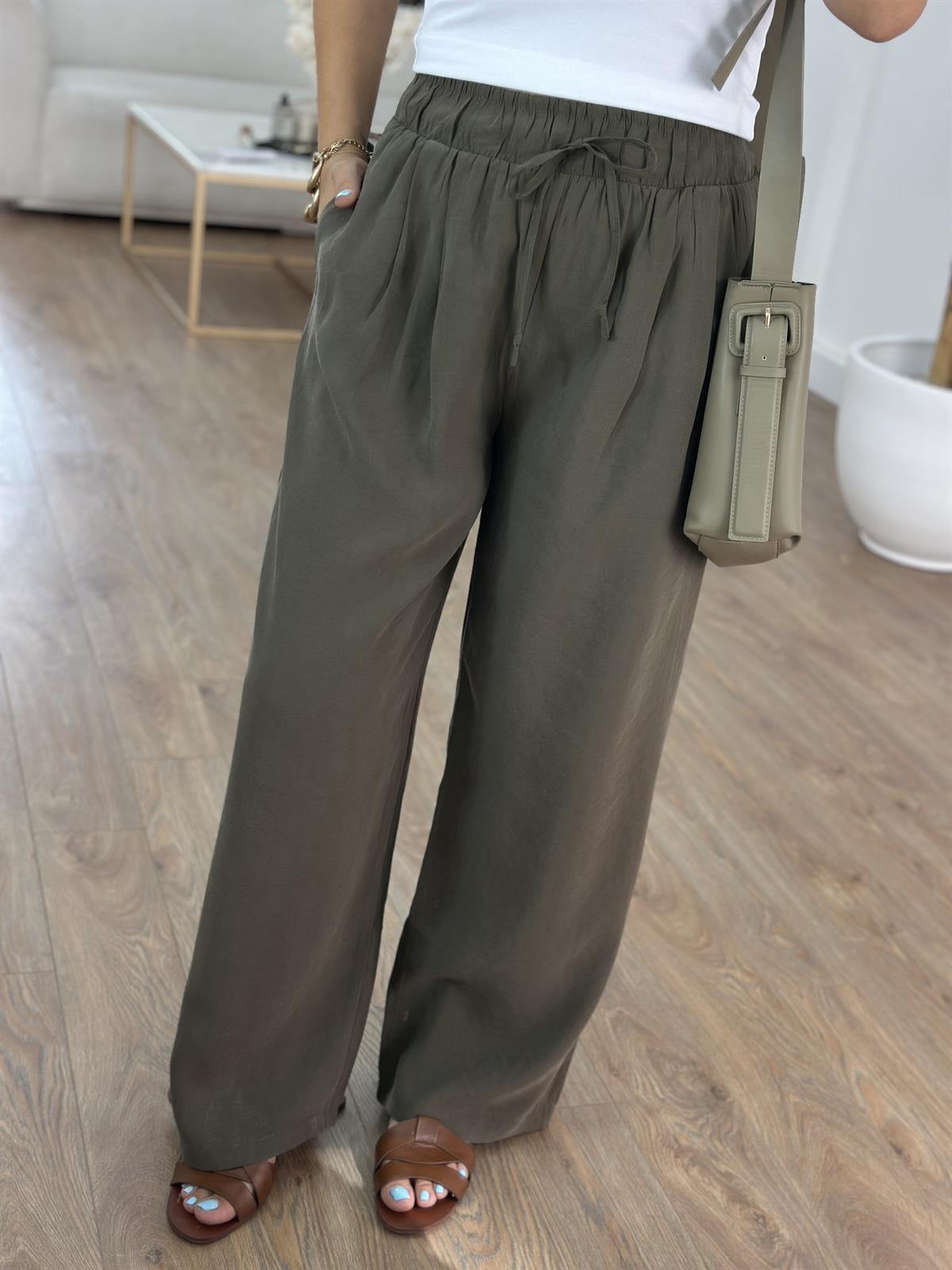 Beli Lastikli Tensel Pantolon - Haki