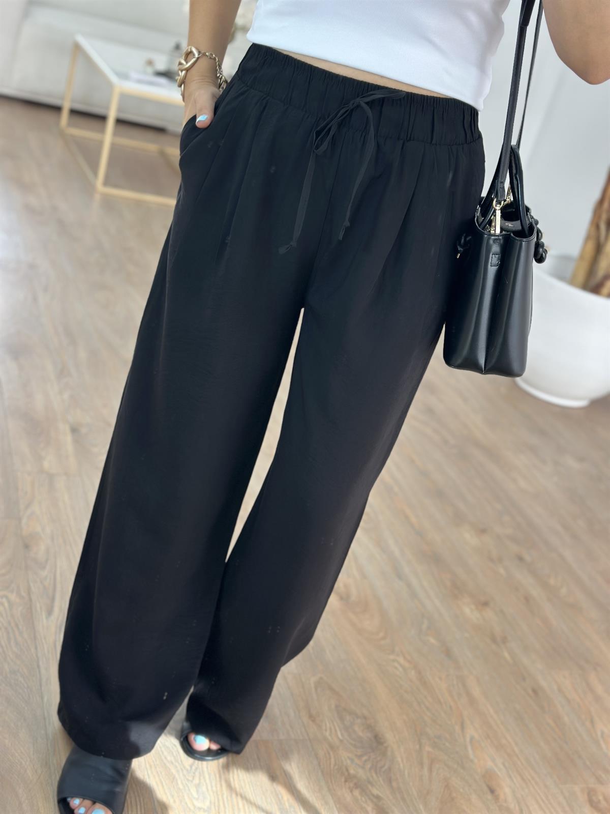 Beli Lastikli Tensel Pantolon - Siyah