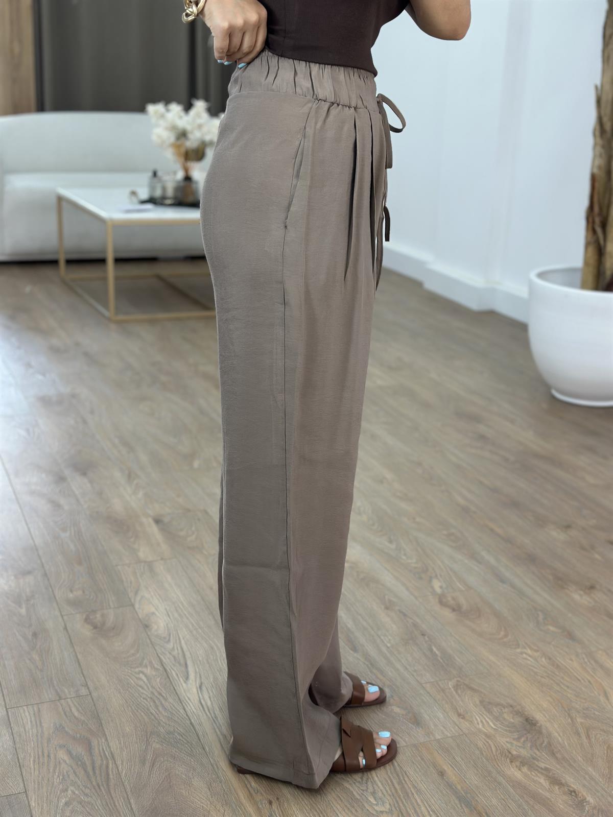 Beli Lastikli Tensel Pantolon - Vizon