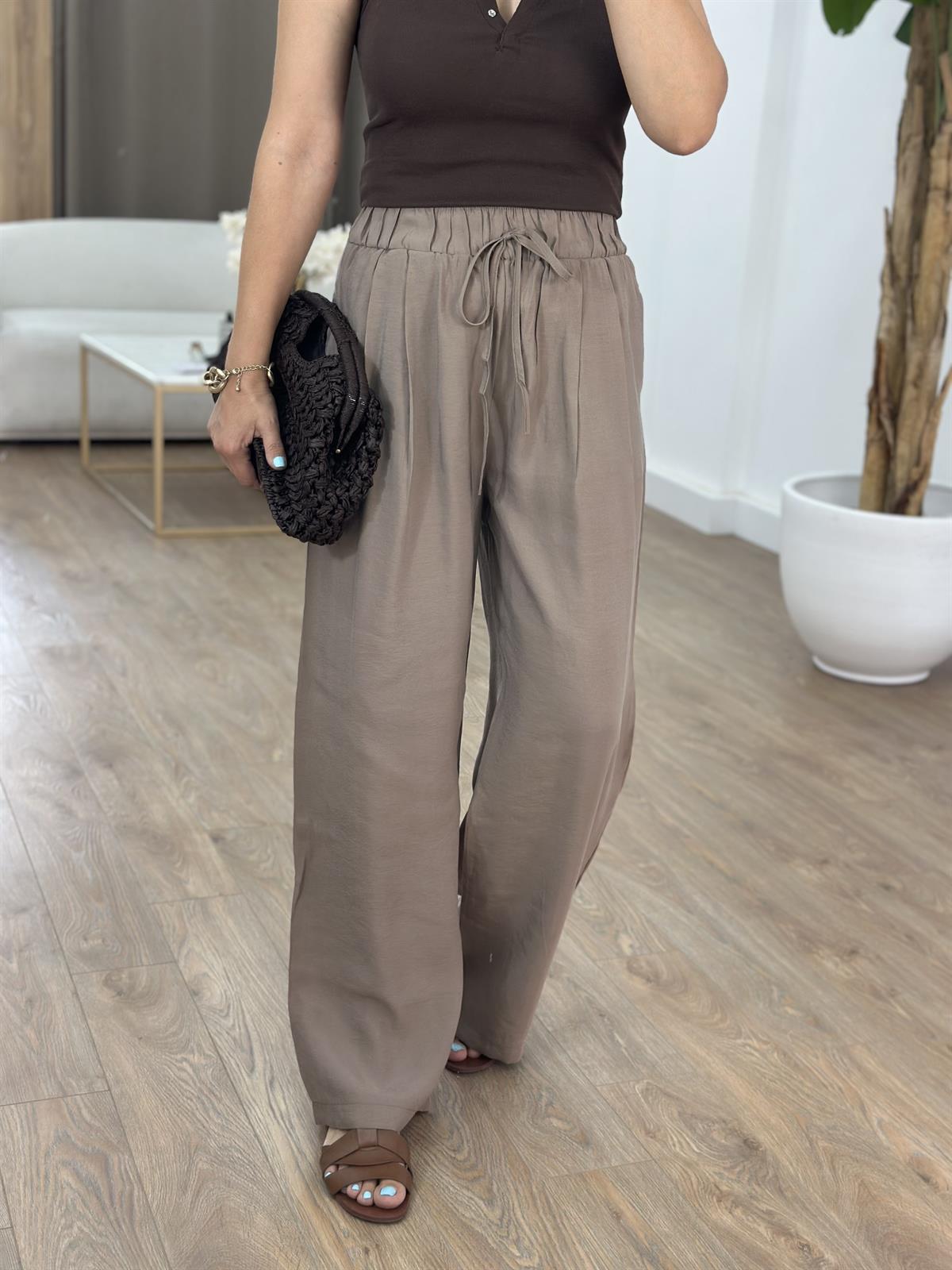 Beli Lastikli Tensel Pantolon - Vizon