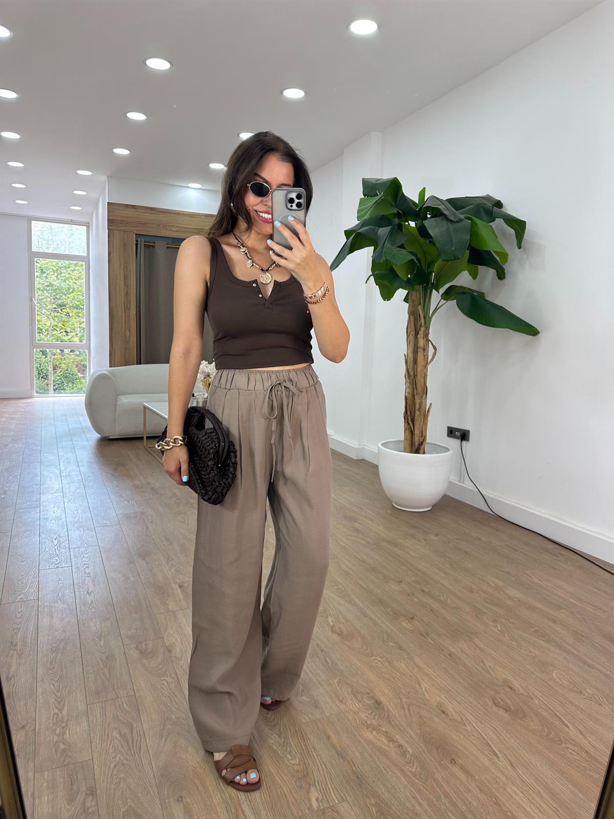 Beli Lastikli Tensel Pantolon - Vizon