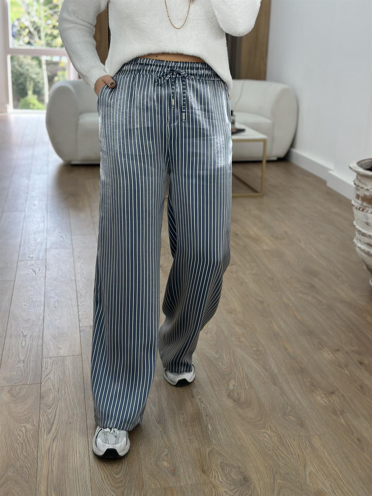 Beli Latikli Premium Seri Çizgili Saten Pantolon