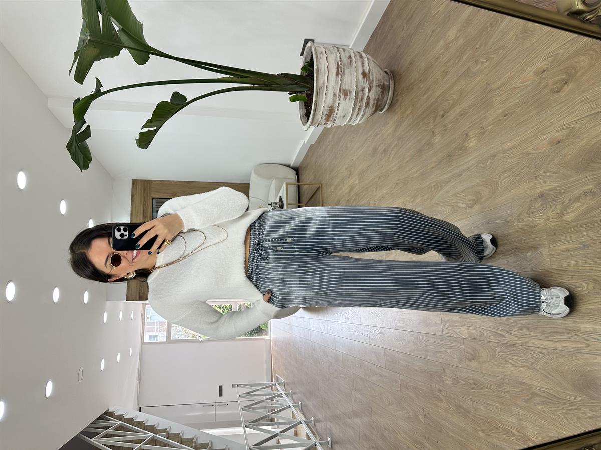 Beli Latikli Premium Seri Çizgili Saten Pantolon