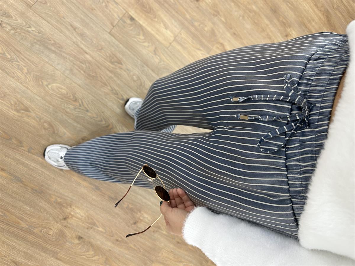 Beli Latikli Premium Seri Çizgili Saten Pantolon