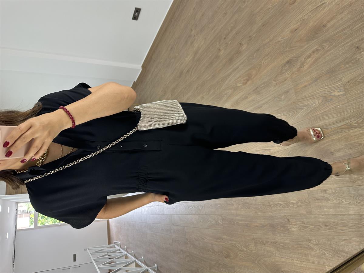 Beli ve Paçası Lastikli Linda Tulum