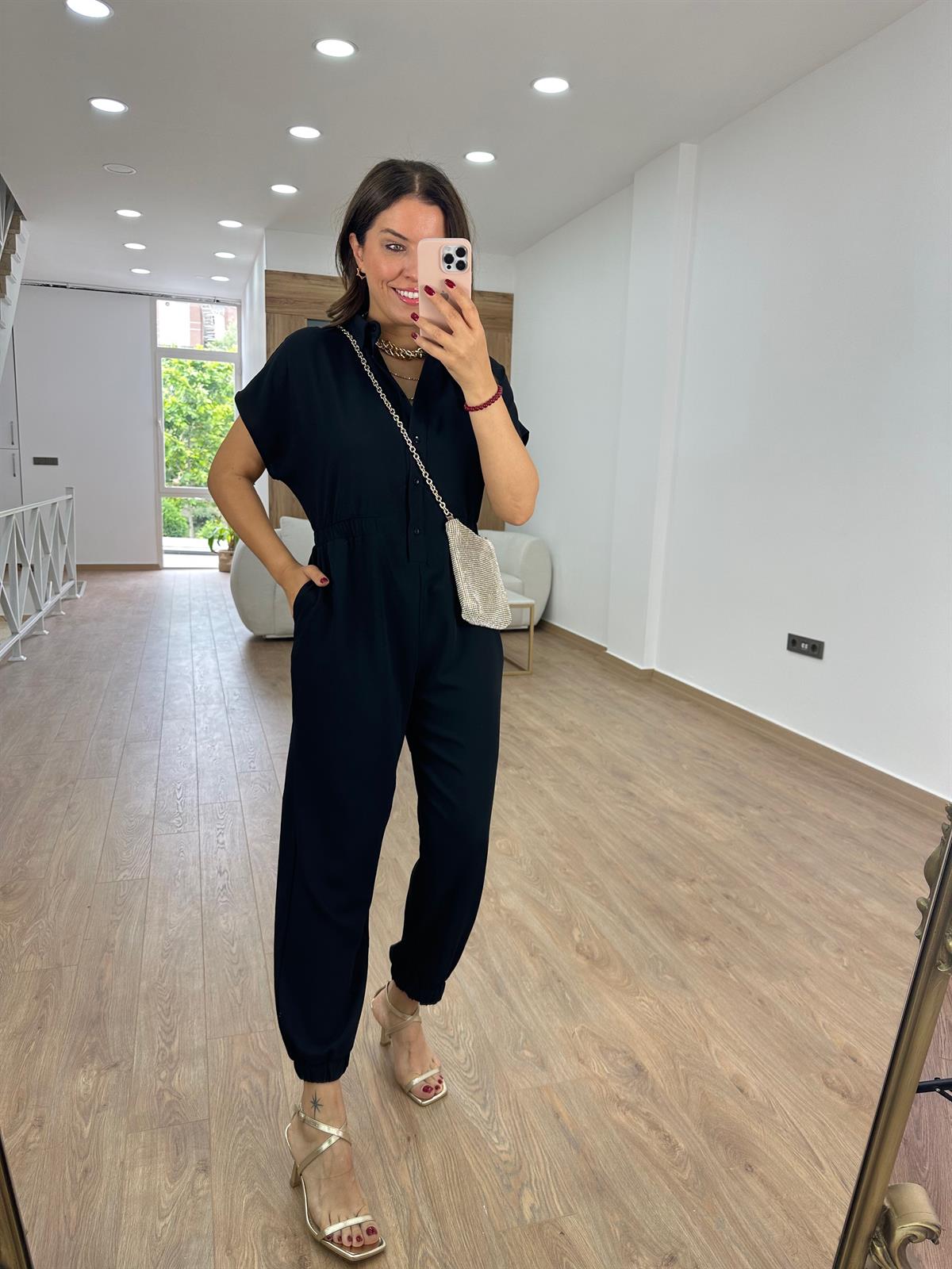 Beli ve Paçası Lastikli Linda Tulum