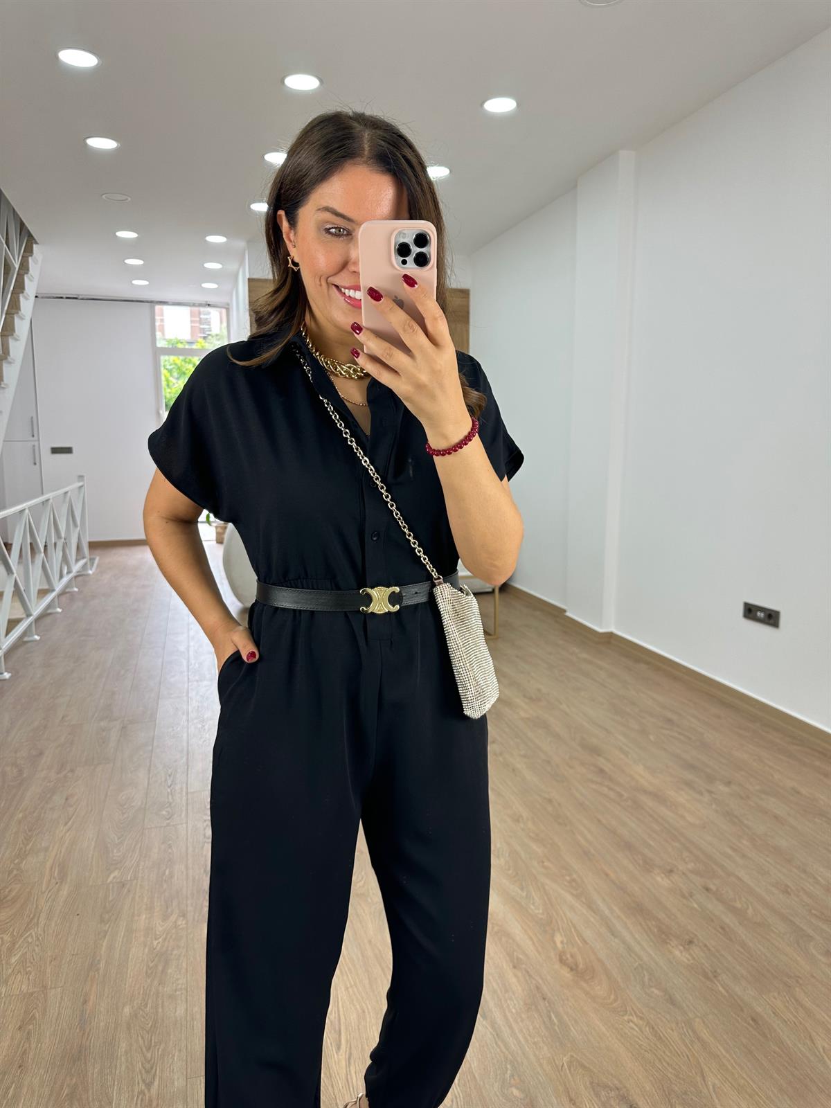 Beli ve Paçası Lastikli Linda Tulum