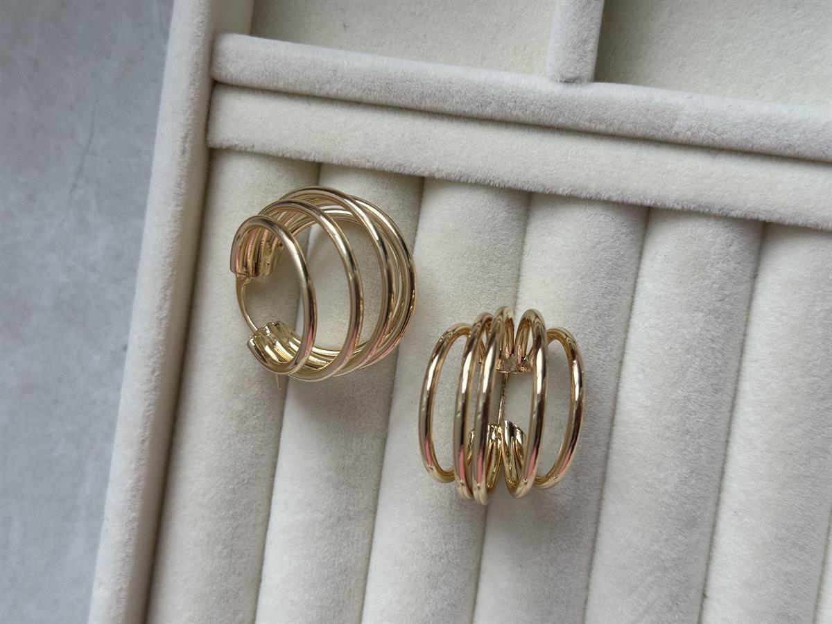 Beş SIra Oval Gold Küpe