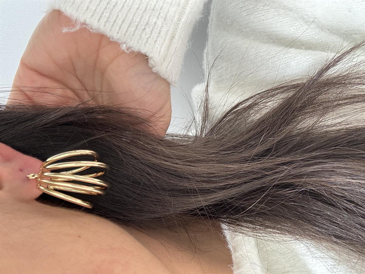 Beş SIra Oval Gold Küpe