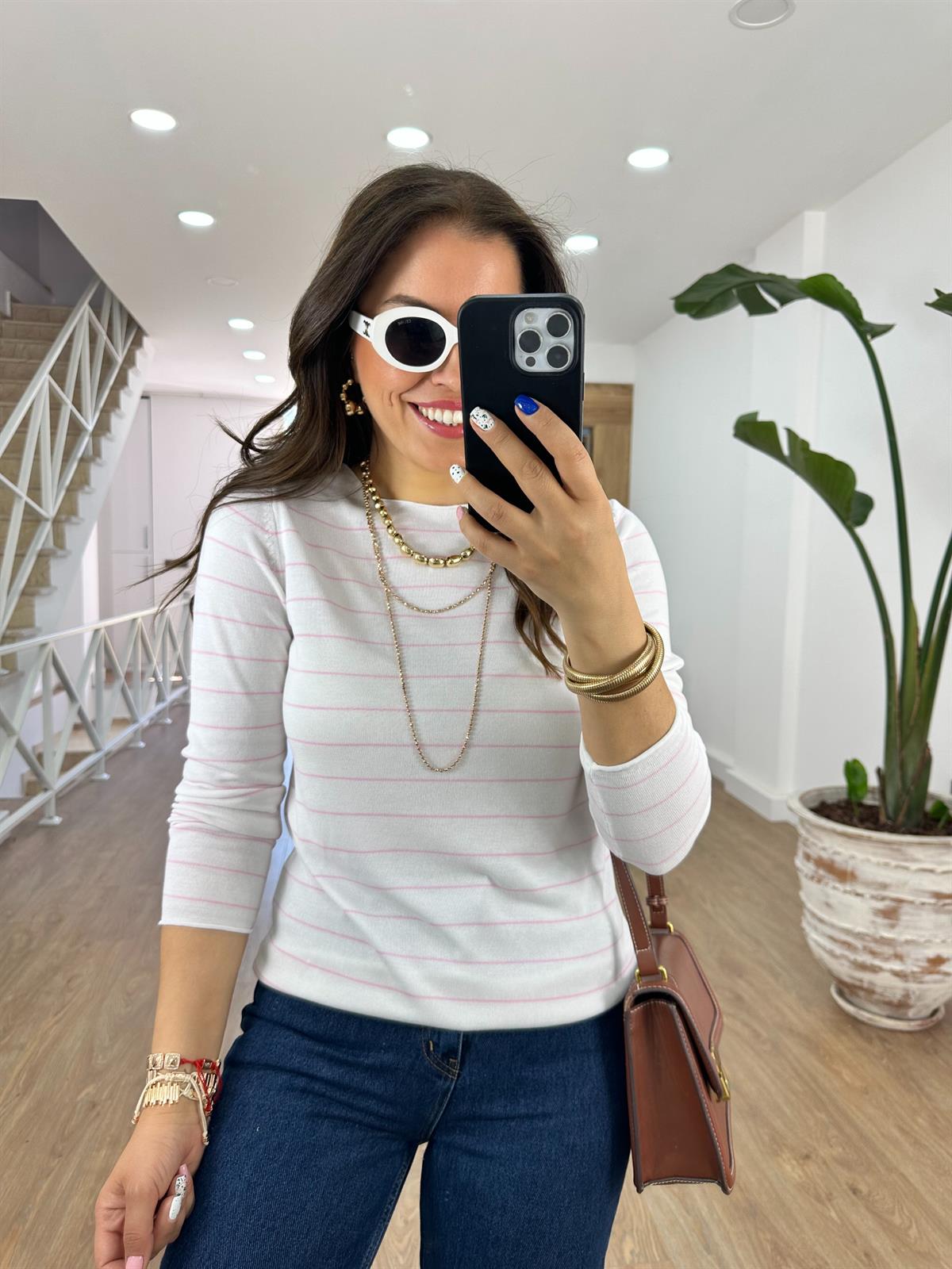 Beyaz Üzeri Pembe Çizgili İnce Merserize Triko