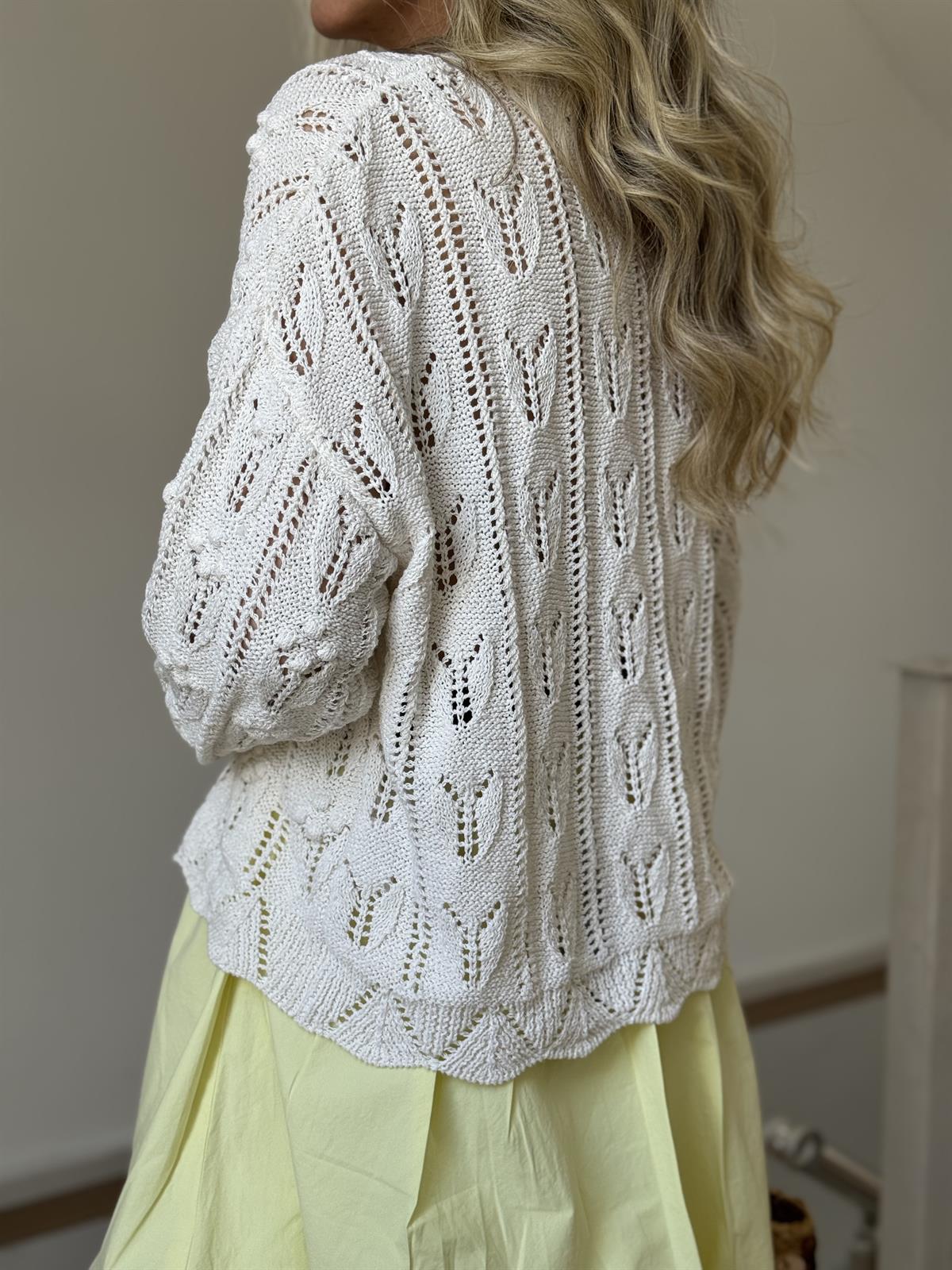 Bisiklet Yaka Ajurlu Triko - Ekru