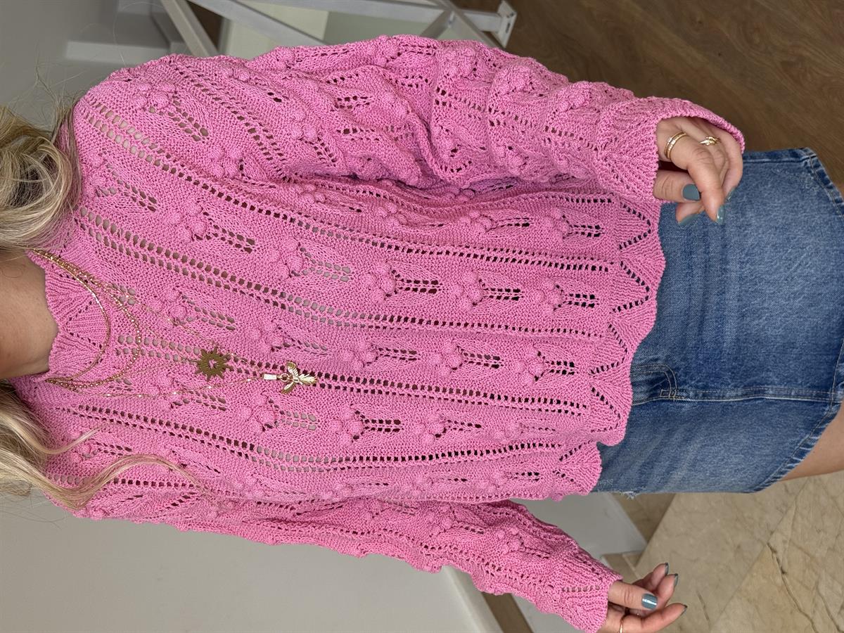 Bisiklet Yaka Ajurlu Triko - Pembe