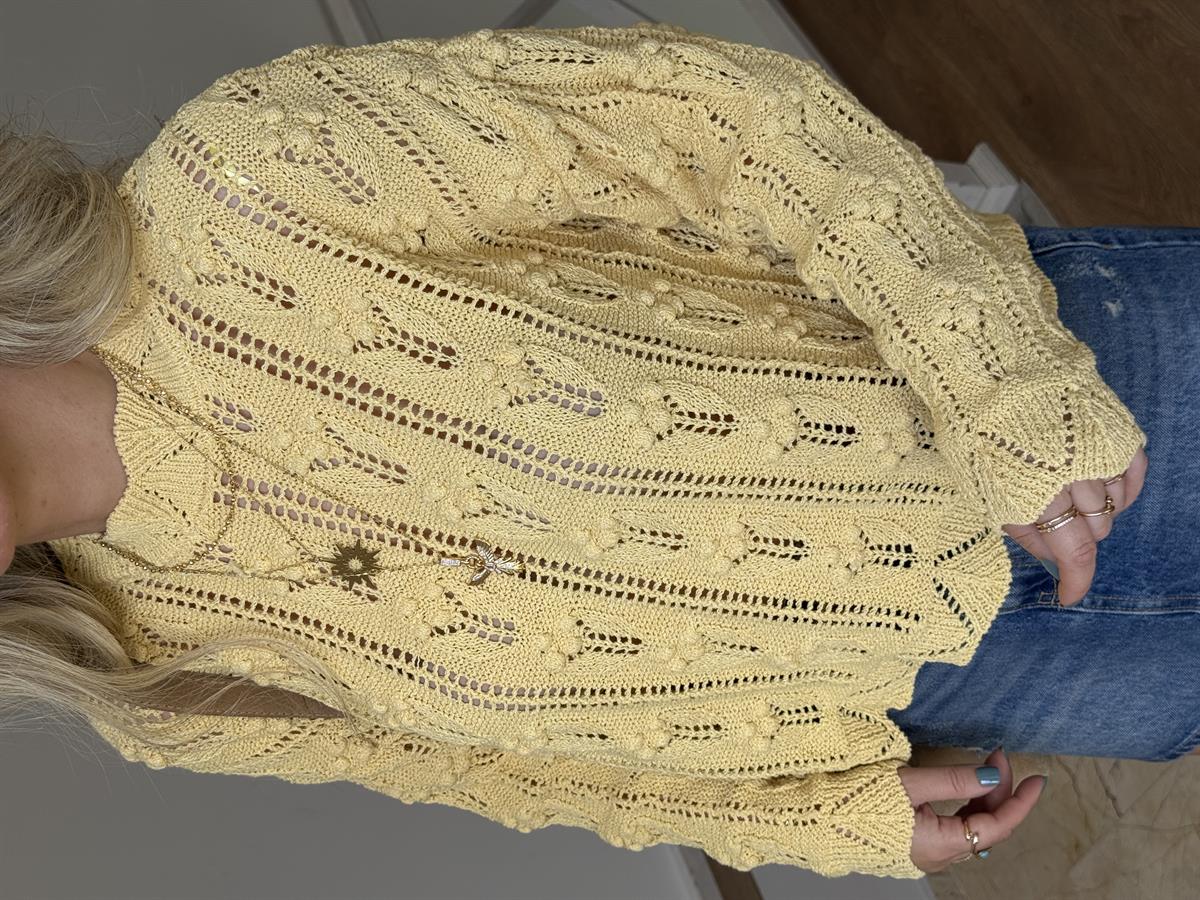 Bisiklet Yaka Ajurlu Triko - Sarı