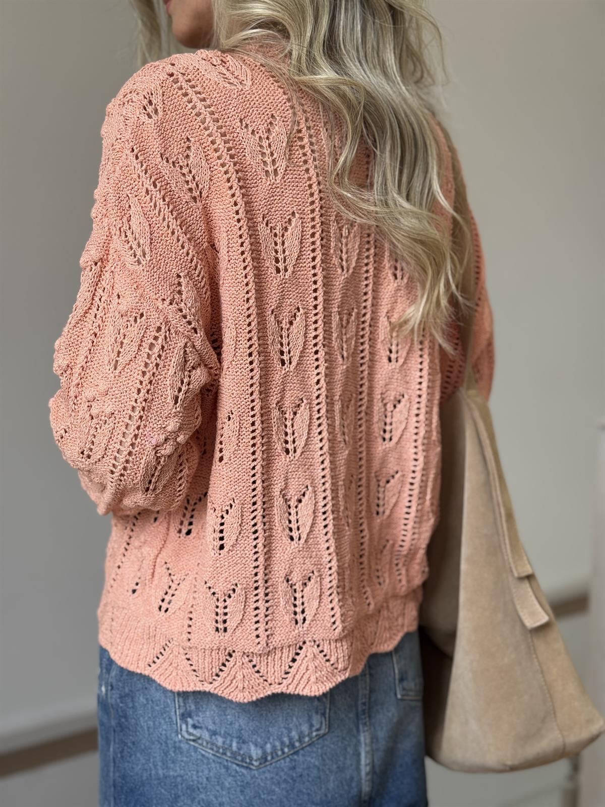 Bisiklet Yaka Ajurlu Triko - Somon