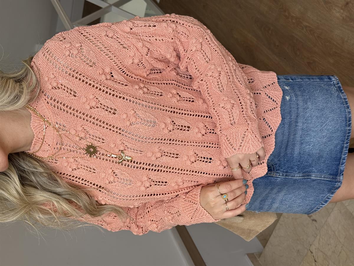 Bisiklet Yaka Ajurlu Triko - Somon