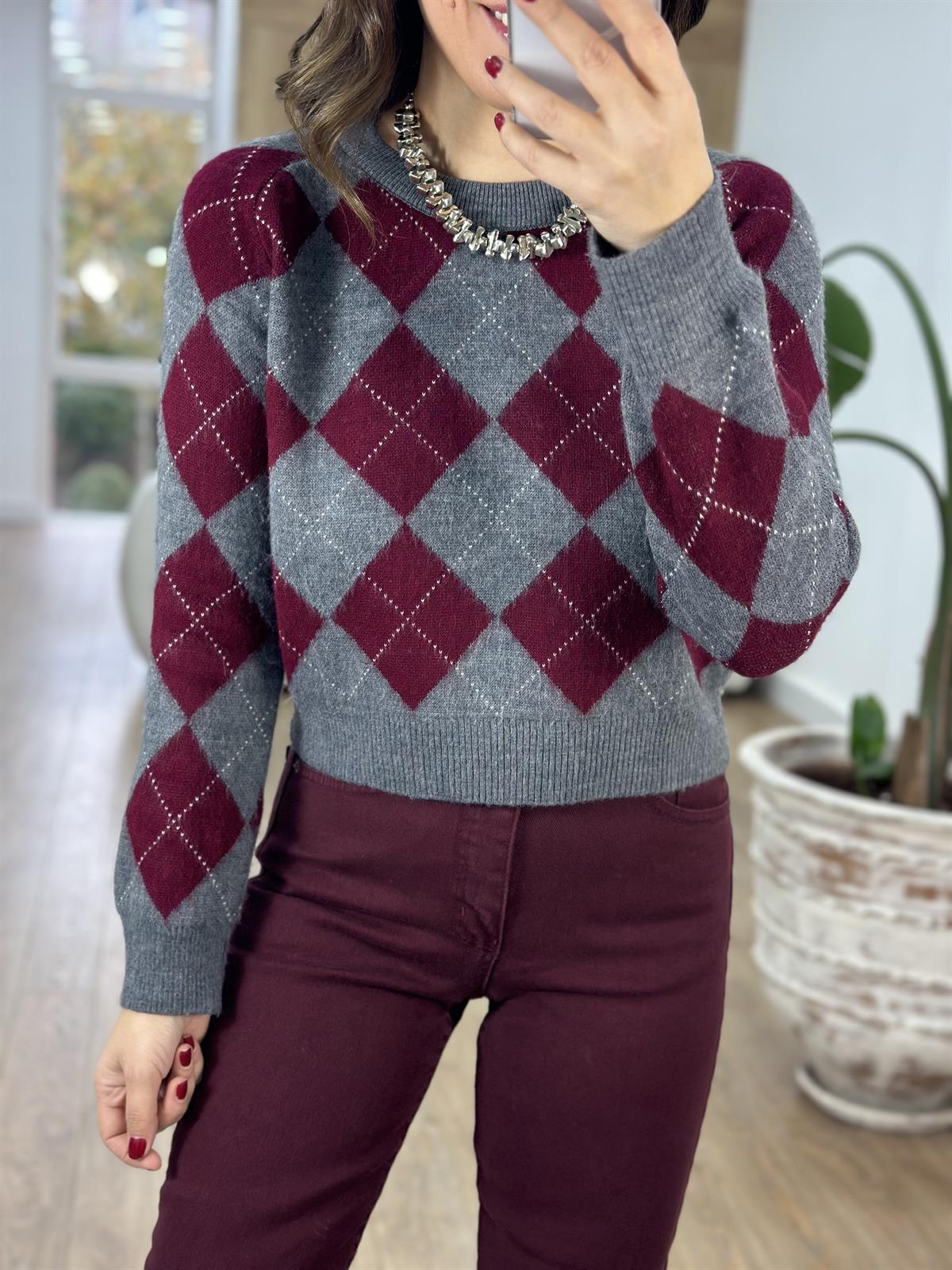 Bisiklet Yaka Baklava Desen Kazak - Antrasit